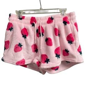 Plush Strawberry Sleep Lounge Shorts Size XL Comfy Cozy Soft Girly Print Kawaii